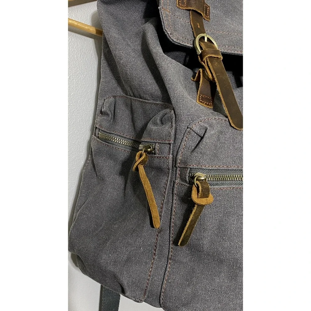 Augur Jans Canvas Leather Backpack Rucksack Hiking Laptop Travel Bag Gorpcore